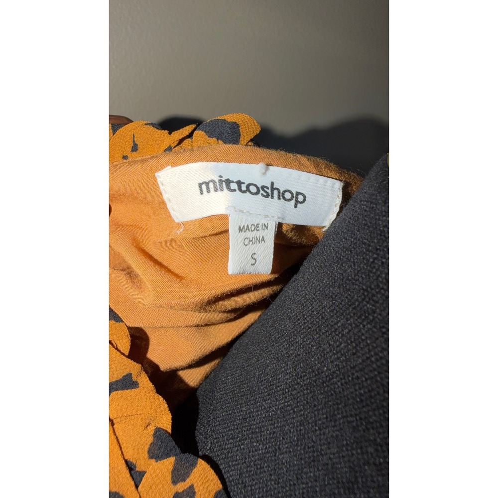 Mittoshop Mustard Yellow Black Cheetah Print Ruffle V-Neck Shift Dress Small